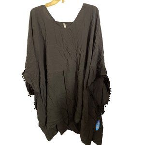 Womens Swimwear Pullover Swimsuit Cover Wave Zone Black Size 2X/3X